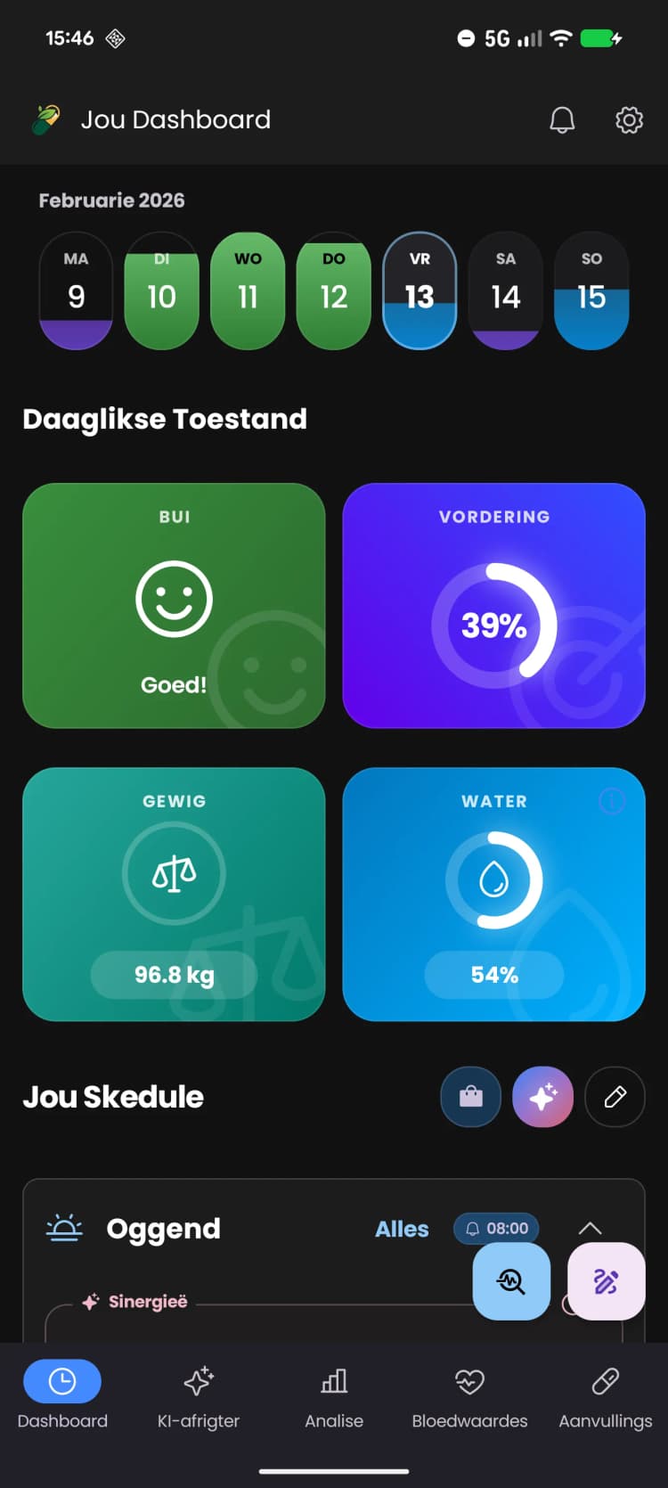 FitReelix Supplements Toepassing Dashboard Voorskou