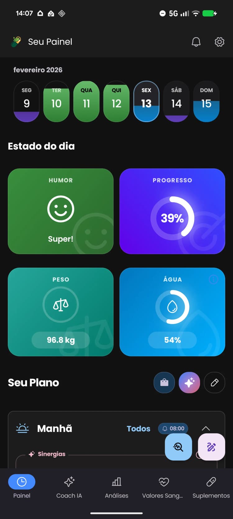 Prévia do painel do aplicativo FitReelix Supplements