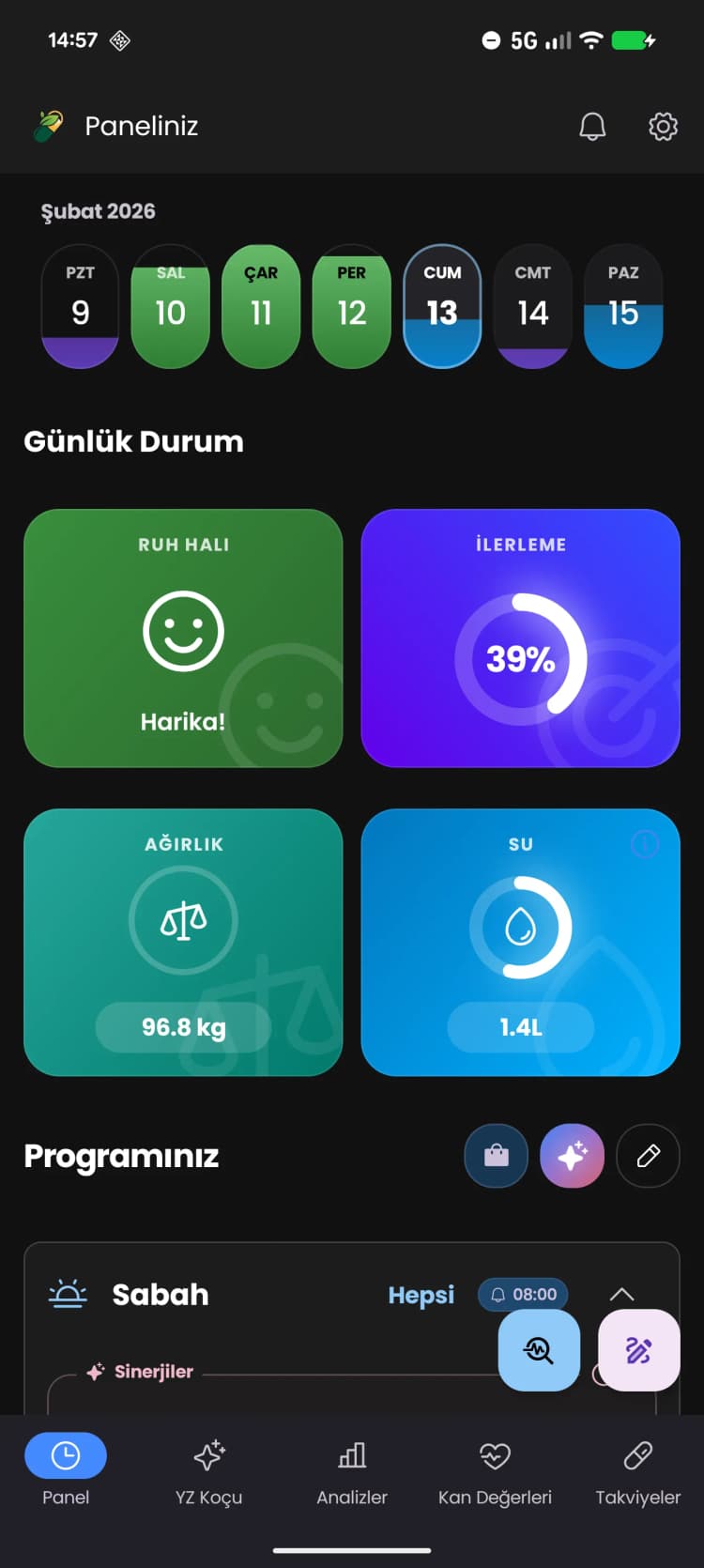 FitReelix Supplements Uygulaması Kontrol Paneli Önizlemesi