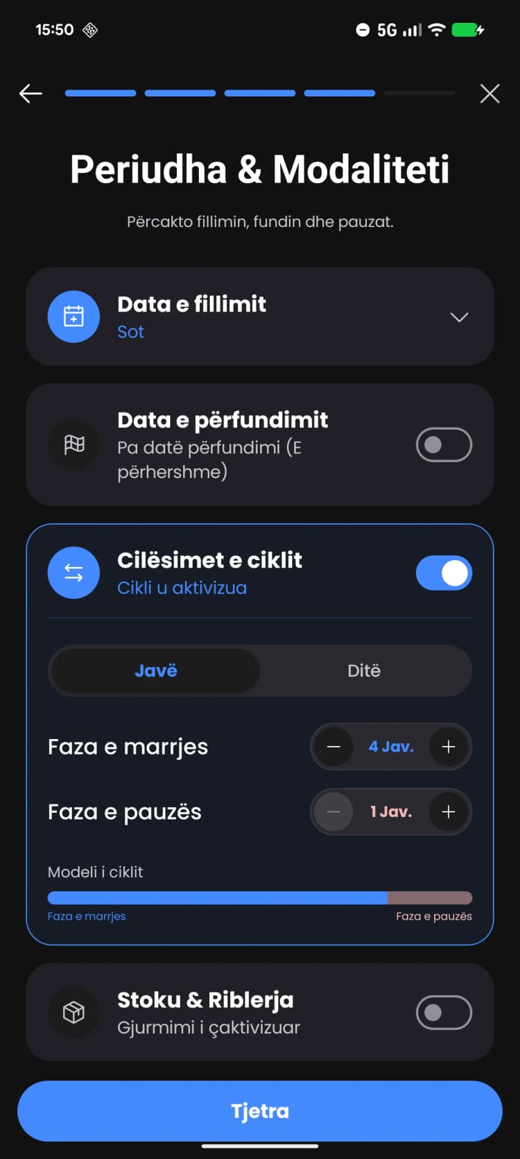 Fazat e ngarkimit dhe mirëmbajtjes